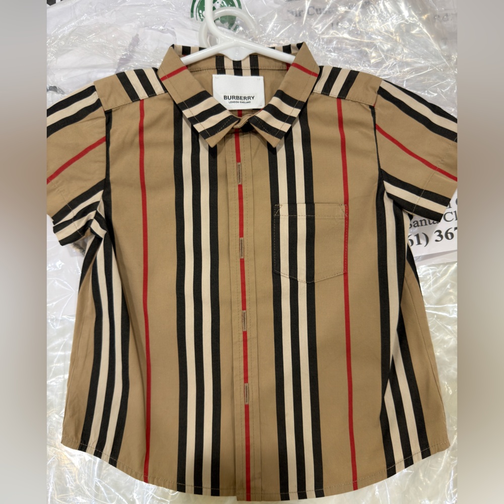 Burberry Kids Tan Striped Button Down Shirt
